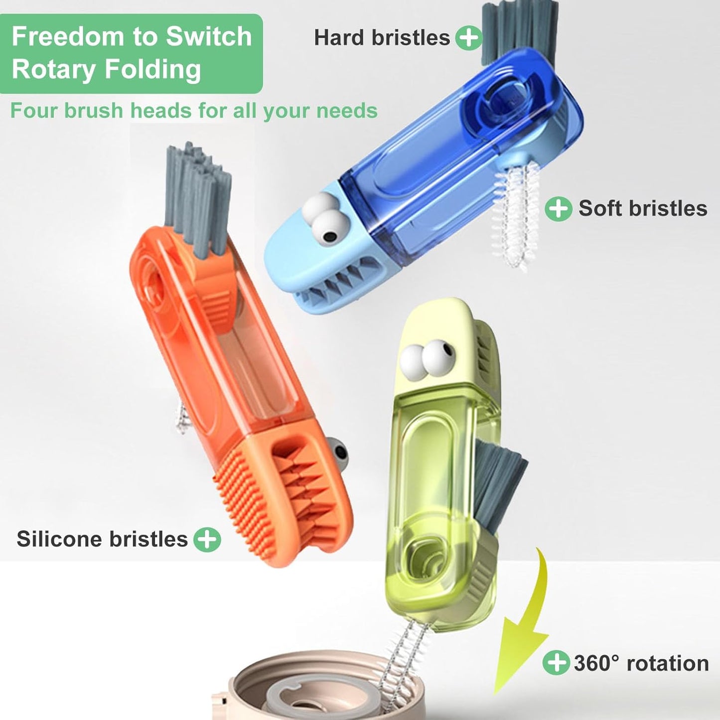 4 in 1 Cup Lid Cleaning Brush - Multifunctional Water Bottle Crevice Cleaning Brush, Portable Cup Lid Brush, Home Kitchen Crevice Brush Tools for Tiny Cup Lid Detail, Bottle Tight Spaces Cup (3 PCS)