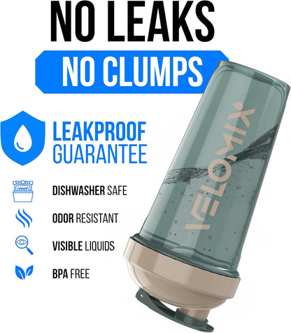 VELOMIX -2 Pack- 28 oz Protein Shaker Bottles for Protein Mixes - 2x Wire Whisk | Leak Proof Shaker Cups for Protein Shakes | Protein Shaker Bottle Pack (Black/Transparent)