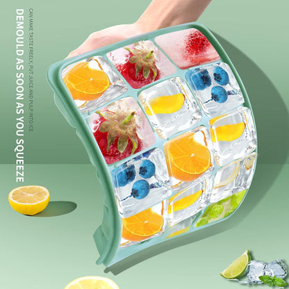 Ice Cube Trays Set of 2, Easy Release 15 Flexible Silicone Ice Cube Molds with Removable Lid Reusable Freezer Ice Trays Stackable for Whiskey, Baby Food, BPA Free (BAMBOO GREEN)
