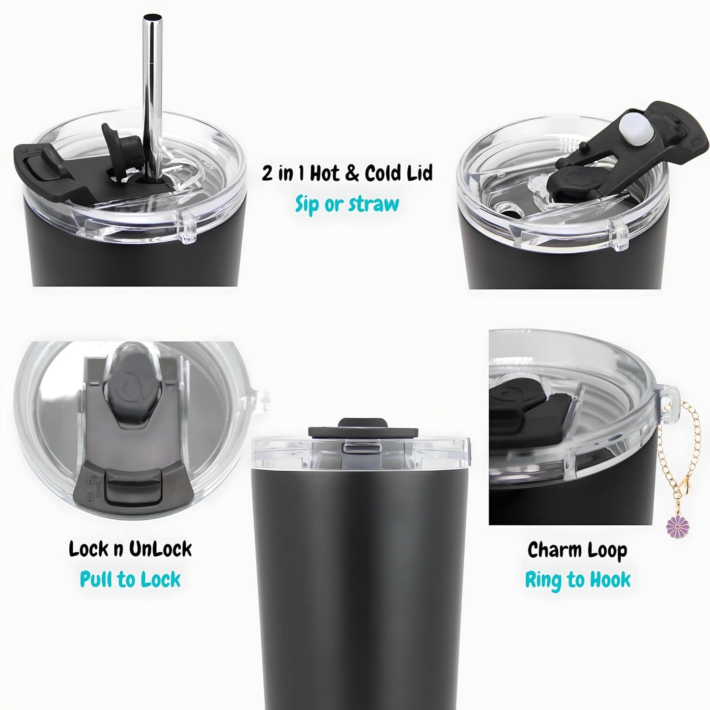 Drinco - 20 oz Stainless Steel Tumbler | Double Walled Vacuum Insulated Mug With Lid, 2 Straws, For Hot & Cold Drinks (20oz Dragonfly)