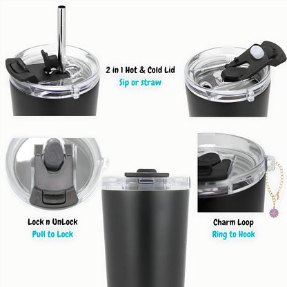 Drinco - 20 oz Stainless Steel Tumbler | Double Walled Vacuum Insulated Mug With Lid, 2 Straws, For Hot & Cold Drinks (20oz Dragonfly)