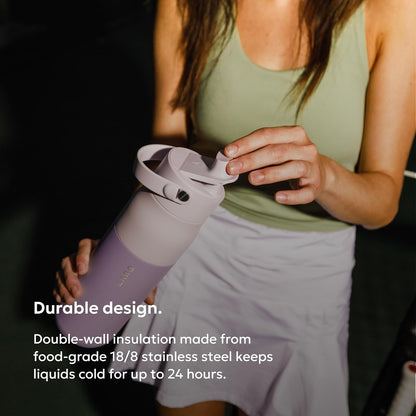 LARQ Swig Top — Insulated Stainless Steel Water Bottle with Straw, Detachable Silicone Handle, Vacuum 24h Cold, BPA-Free Metal Bottle for Gym, Travel, Office, Wide Mouth for Ice — 23 oz, Mojave Dune