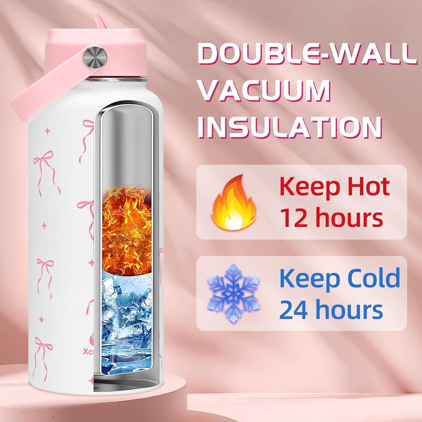 32oz Pickleball Insulated Water Bottle with Lid,Stainless Steel Water Bottl with Flip Straw and Handle,Gifts for Pickleball Players, Pickleball Lovers,Women Girls,Leak Proof Water Bottle