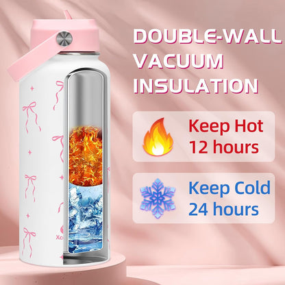 32oz Pickleball Insulated Water Bottle with Lid,Stainless Steel Water Bottl with Flip Straw and Handle,Gifts for Pickleball Players, Pickleball Lovers,Women Girls,Leak Proof Water Bottle