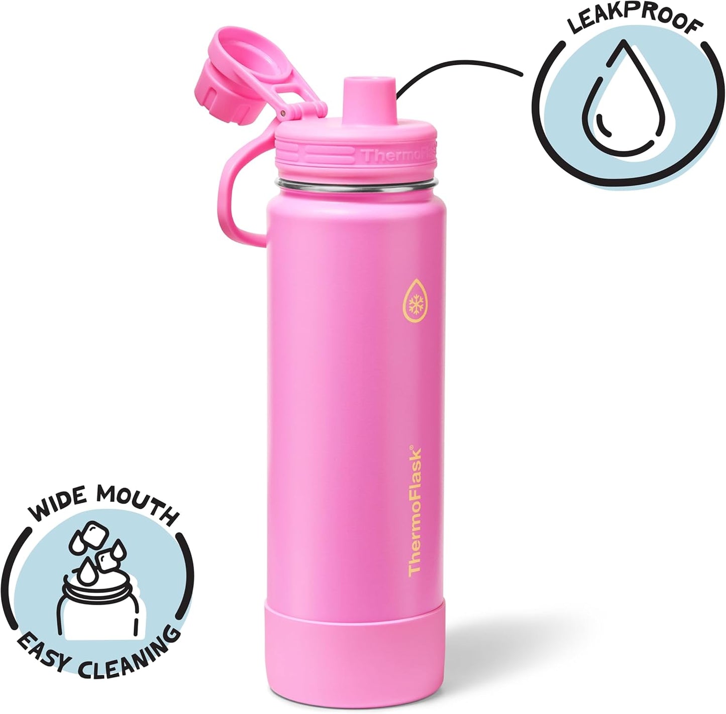 ThermoFlask Insulated Water Bottle with Spout Lid (24 oz, Lemonade Stand) - Leakproof, Stainless Steel Water Bottle for Cold & Hot Drinks, Travel & Daily Hydration
