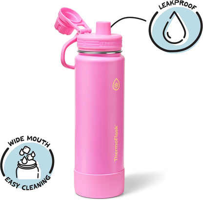 ThermoFlask Insulated Water Bottle with Spout Lid (24 oz, Lemonade Stand) - Leakproof, Stainless Steel Water Bottle for Cold & Hot Drinks, Travel & Daily Hydration