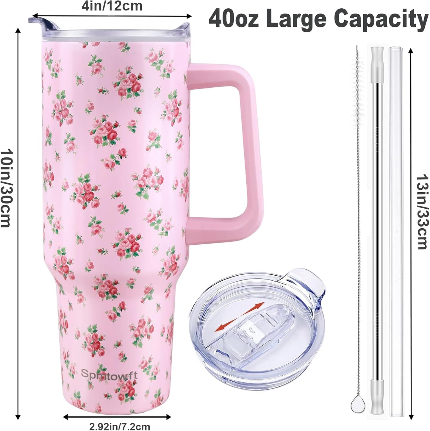 40oz Stainless Steel Double Vacuum Tumbler with Handle, Straw Lid, Carrier Bag, Purse Pouch Phone Pocket, Gym Water Bottle Travel Mug and Sleeve Holder for Men Women (Black)