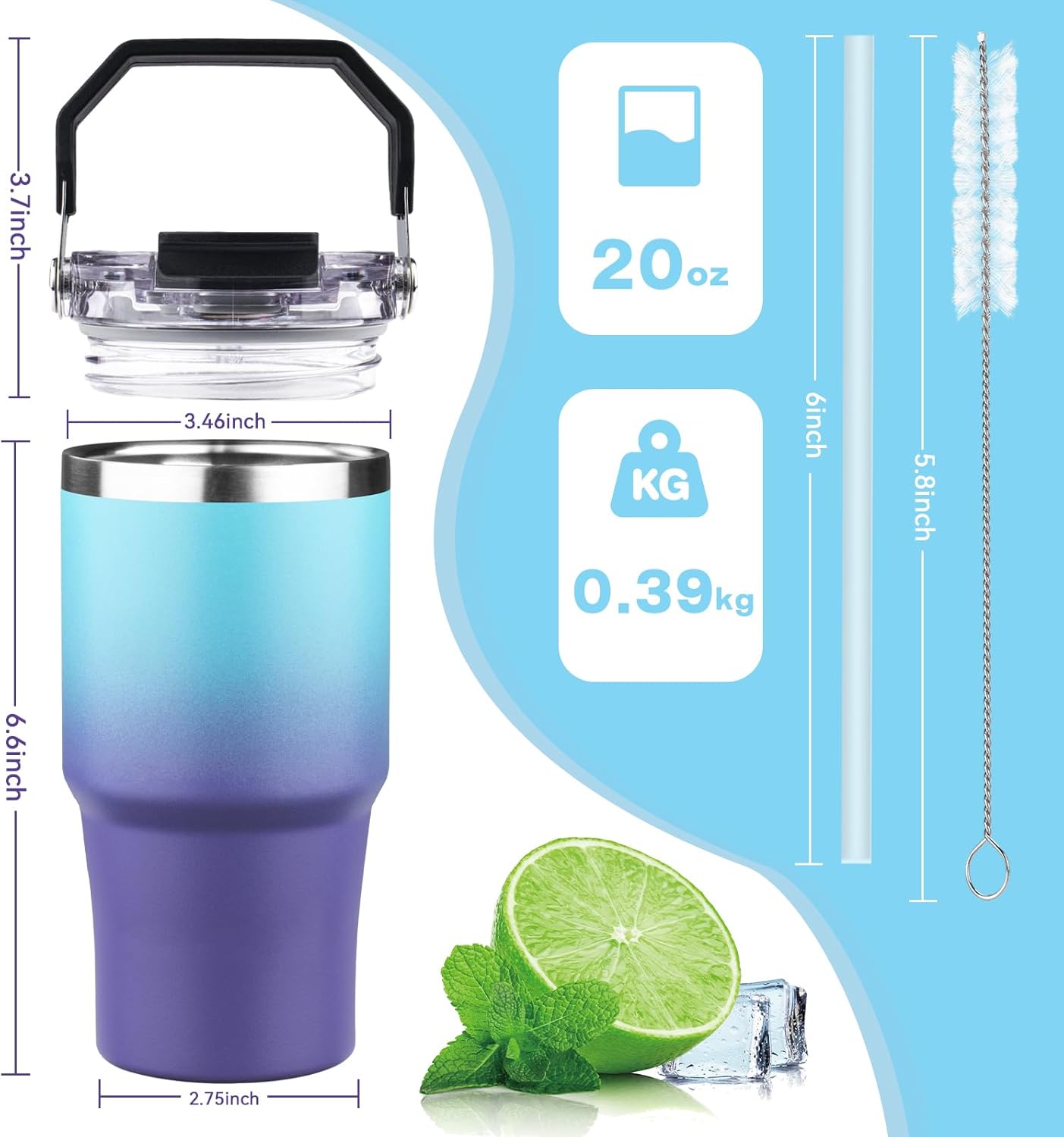 30oz Tumbler with Handle and Flip Straw Lid Double Wall Insulated Travel Coffee Mug Stainless Steel Vacuum Insulated Coffee Tumbler Cup for Hot and Cold Beverages,Leak-proof&BPA-free (30oz,Black)