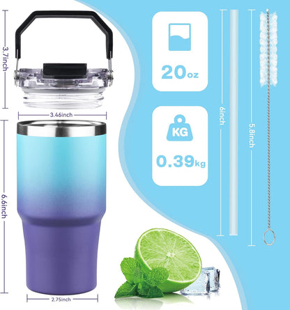 30oz Tumbler with Handle and Flip Straw Lid Double Wall Insulated Travel Coffee Mug Stainless Steel Vacuum Insulated Coffee Tumbler Cup for Hot and Cold Beverages,Leak-proof&BPA-free (30oz,Black)