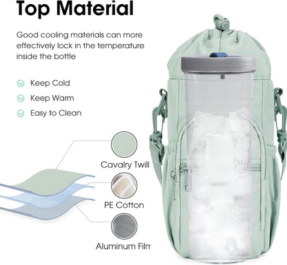 sportsnew Water Bottle Holder 40oz Crossbody Insulated Cup Sleeve Water Bottle Carrier Sling Bag with Phone Pocket, Walking