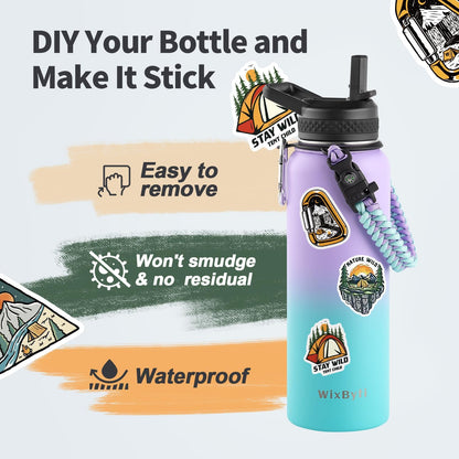 WixByti 40 oz Insulated Water Bottle with Straw (Cold for 36 Hrs), Stainless Steel Triple Wall Vacuum Sports Water Jug, Leakproof Hydro Cup Flask with Paracord Handle & Straw Spout Lids & DIY Stickers