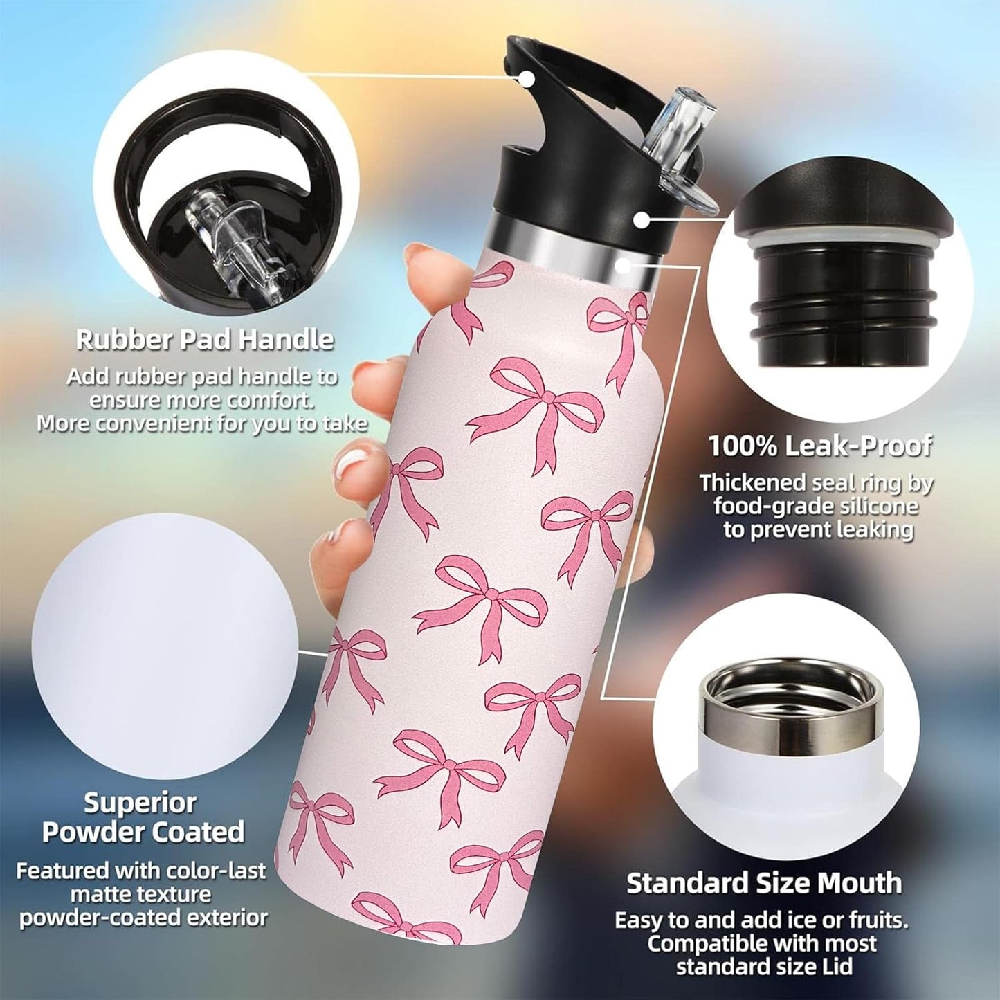 Pickleball Sport Water Bottle with Straw, Vacuum Insulated Stainless Steel Thermal Drinking Travel Mug Cups For Gym Fitness Camping-20oz/600ml