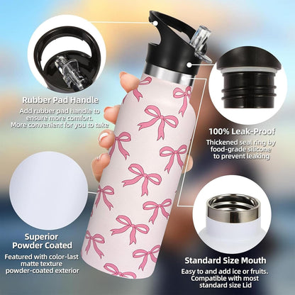 Pickleball Sport Water Bottle with Straw, Vacuum Insulated Stainless Steel Thermal Drinking Travel Mug Cups For Gym Fitness Camping-20oz/600ml