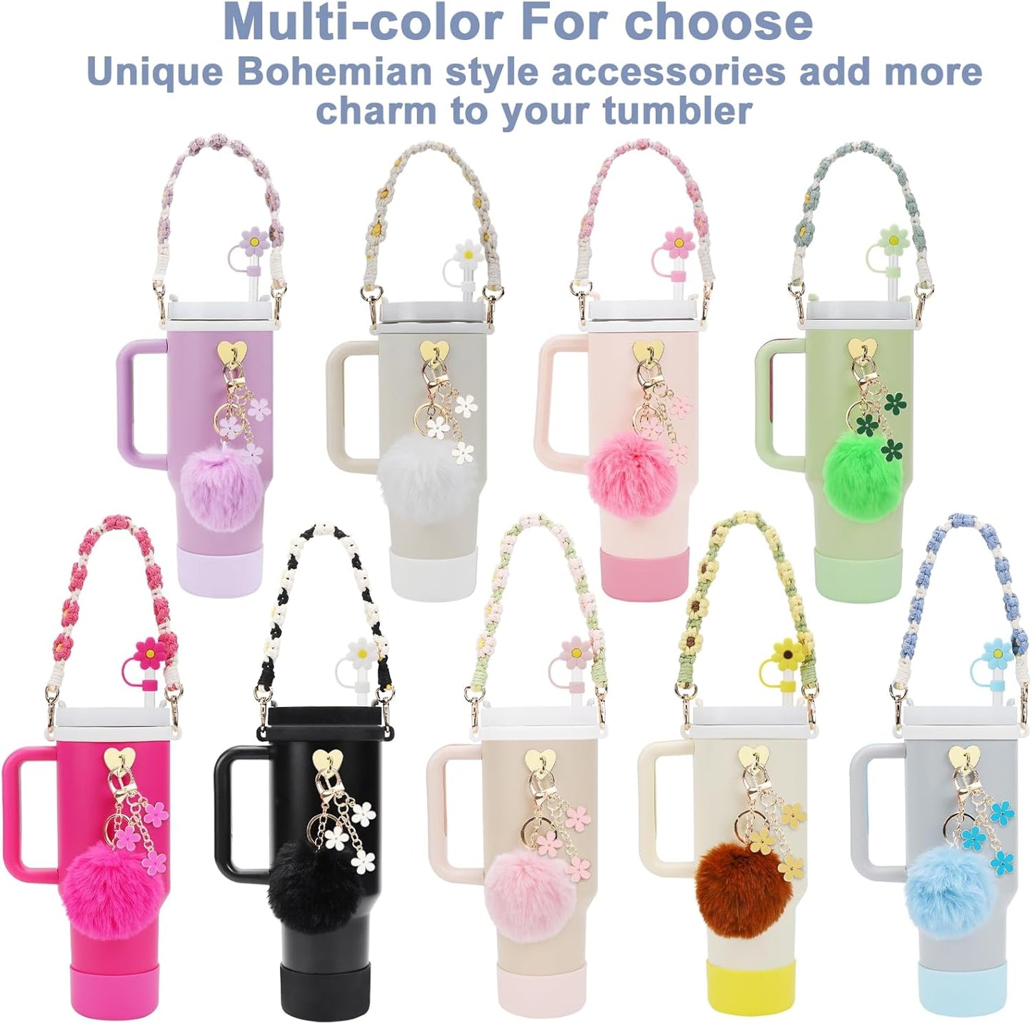 3tyto 13 Pcs Stanley Cup Accessories Set Including Water Bottle Handle Strap, Siliocne Stanley Cup Boot, Siliocne Straw Cover, Stanley Charms for Stanleys Cup 40oz & 30oz Tumbler