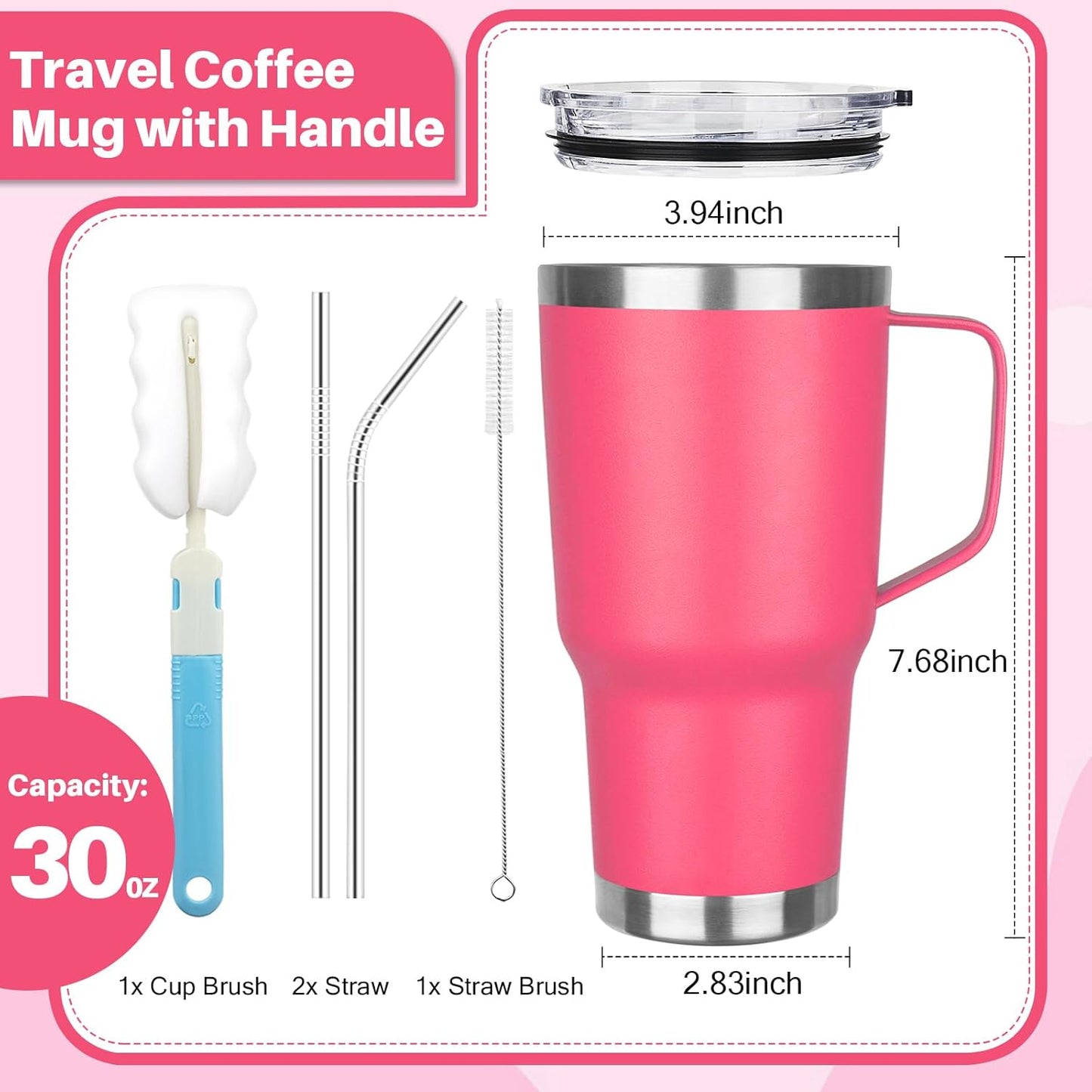 40 oz Tumbler with Handle, Insulated Tumbler with Lid and Straw, Reusable Stainless Steel Vacuum Insulated Cup, 100% Leak Proof Thermal Travel Coffee Mug Cup for Cold and Hot (Light Purple)