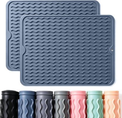 2 Pack Caketime Silicone Dish Drying Mat for Kitchen Counter Heat Resistant Under Sink Waterproof Coffee Bar Accessories Dining Rack Stone Utensil Holder Countertop Decor Must Haves 2026