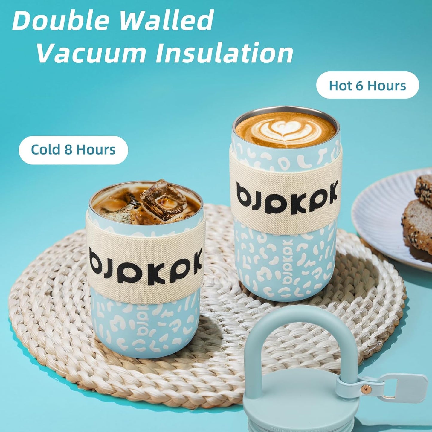 BJPKPK 13oz Insulated Stainless Steel Loop Tumbler With Lid And Handle Travel Coffee Mug Thermal Cup,Latte