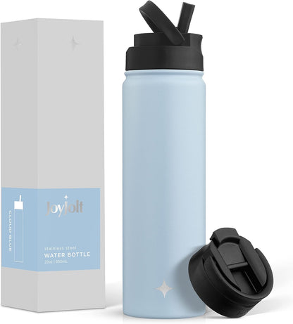JoyJolt Triple Insulated Water Bottle with Straw Lid AND Flip Lid! 22oz Water Bottle, 12 Hour Hot/Cold Vacuum Insulated Stainless Steel Water Bottle. BPA-Free Leakproof Water Bottles - Thermos Bottle