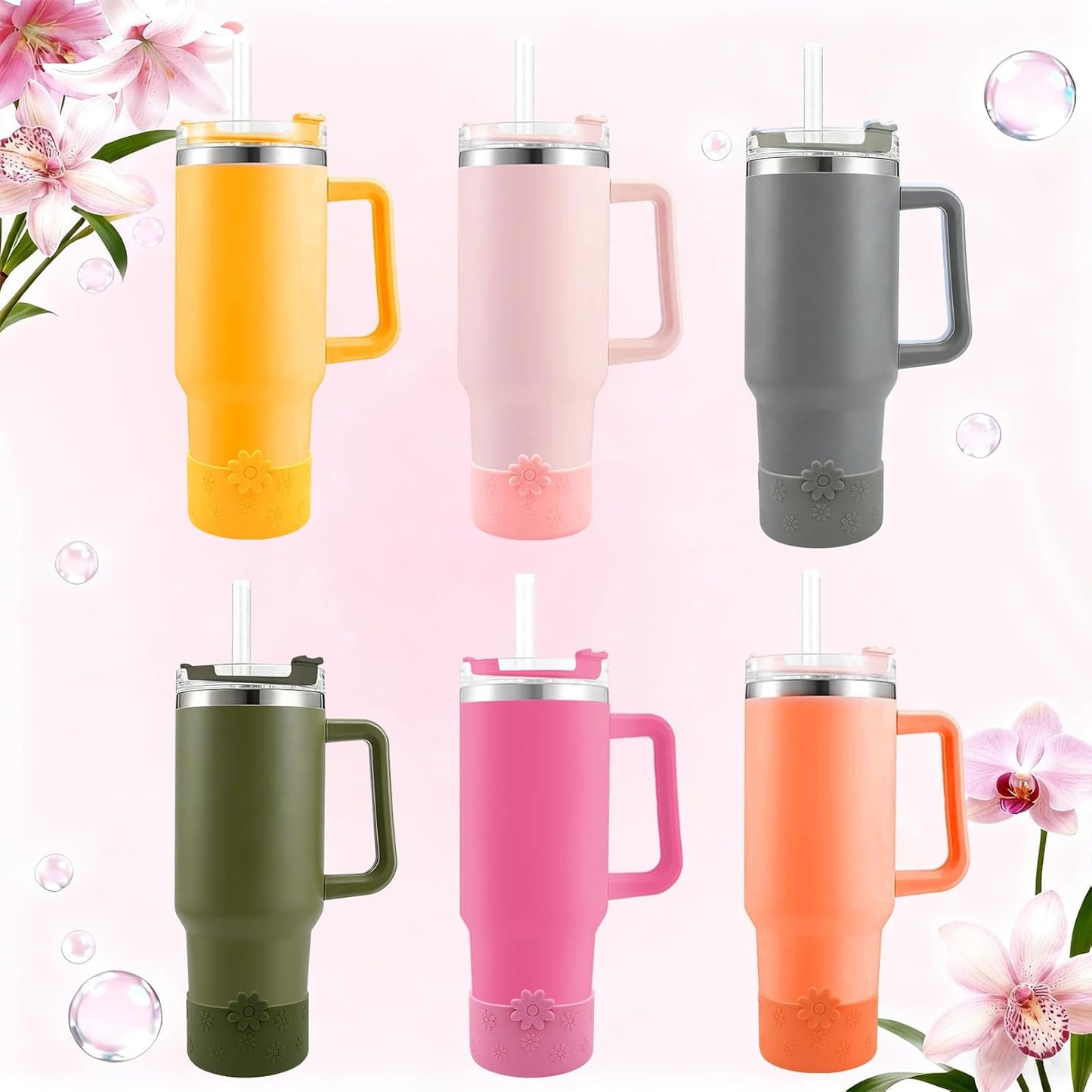 Hpbel Protective Silicone Boot for Stanley Cup Accessories Compatible with Stanley Cup Boot 40/30z and More Bottles with 2.95in Bottom for Water Bottle Flower Tumbler Accessories