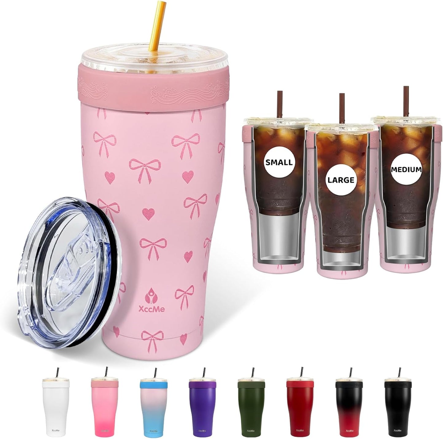 Universal Iced Coffee Sleeve,32oz Double Wall Stainless Steel Insulator Fits 16-32oz Starbucks/Dunkin/McDonalds Cups,Reusable Iced Coffee Cup Holder,Leak-Proof Tumbler for Hot,Cold Drink