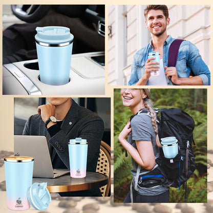 Insulated Travel Coffee Mug Reusable Coffee Tumbler Cup with Flip Lid Leak Proof Spill Proof for Office School Party Camping Hot and Cold Drink,Stainless Steel 17oz (Black)