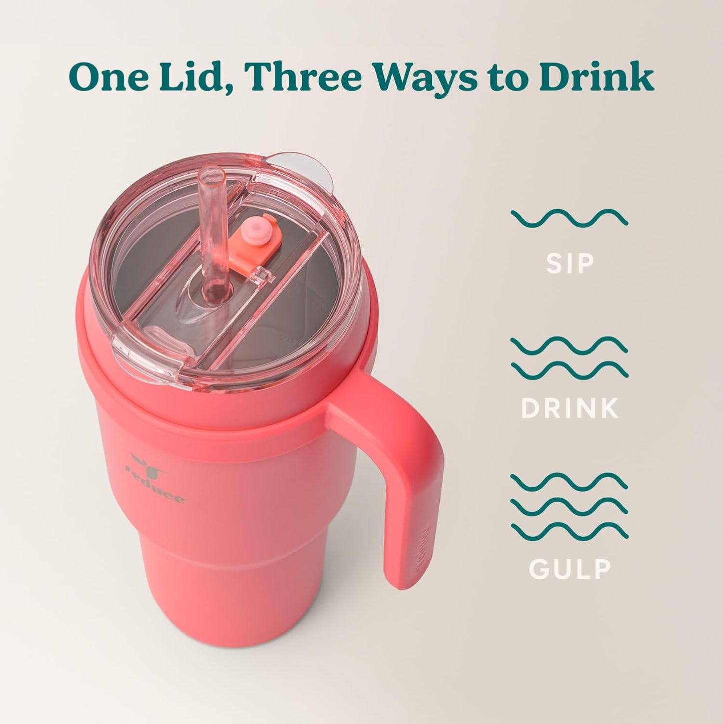 REDUCE 24 oz Stainless Steel Tumbler with Handle - Dual-Wall Vacuum Insulated Travel Mug, Sweat-Proof Lid & Reusable Straw - Keeps Drinks Cold for 24 Hrs, Fits Cupholders, Dishwasher Safe - Lilac Bud
