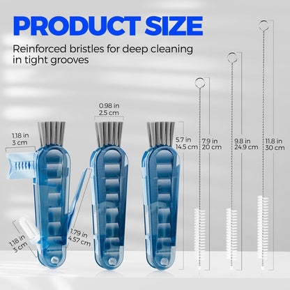 6 PACK Holikme 4 in 1 Cup Lid Cleaning Brush Set with 3 Straws, Multifunctional Bottle Brush, Silicone Cup Lid Gap Cleaner, Durable Bristle Crevice Cleaning Brush,Flat End Brushes,Navy & Black & Olive