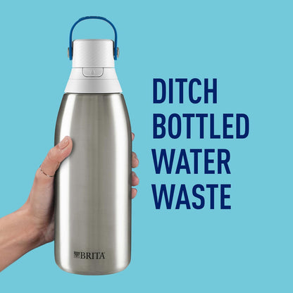 Brita Stainless Steel Premium Filtering Water Bottle, BPA-Free, Reusable, Insulated, Replaces 300 Plastic Water Bottles, Filter Lasts 2 Months or 40 Gallons, Includes 1 Filter, Glacier - 20 oz