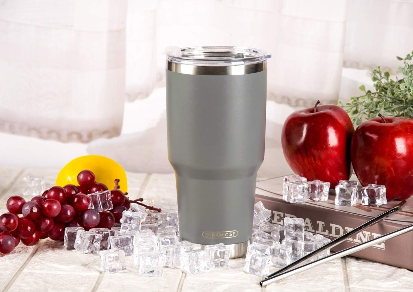 D·S 30oz Blue Tumbler Stainless Steel Double Wall Vacuum Insulated Mug with Straw and Lid, Cleaning Brush for Cold and Hot Beverages
