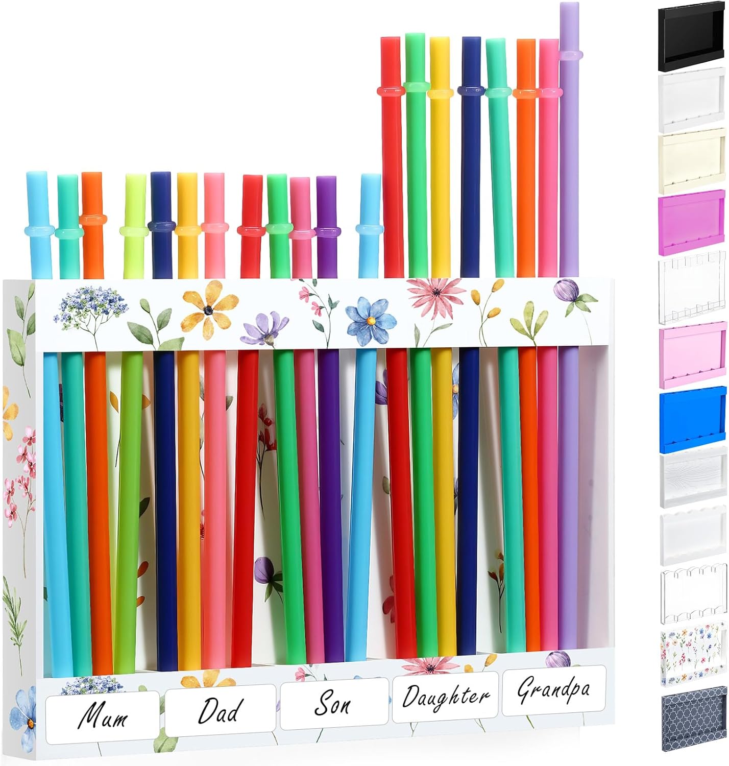 Qinyoung Acrylic Straw Holder for Cabinet Door with Double Sided Adhesive Tape Reusable Straw Organizer Tumbler Storage Kitchen Accessories Container for Counter Cupboard(Classic,Large,Transparent)