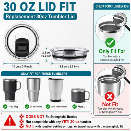 2Pcs 30oz Replacement Yeti Tumbler Lids, Only for Yeti 30 oz Tumbler, 14 oz Mug, with Strong Magnetic Slider Switch, Good Spill Proof Effect Coffee Cup Travel Cover Lids, BPA Free