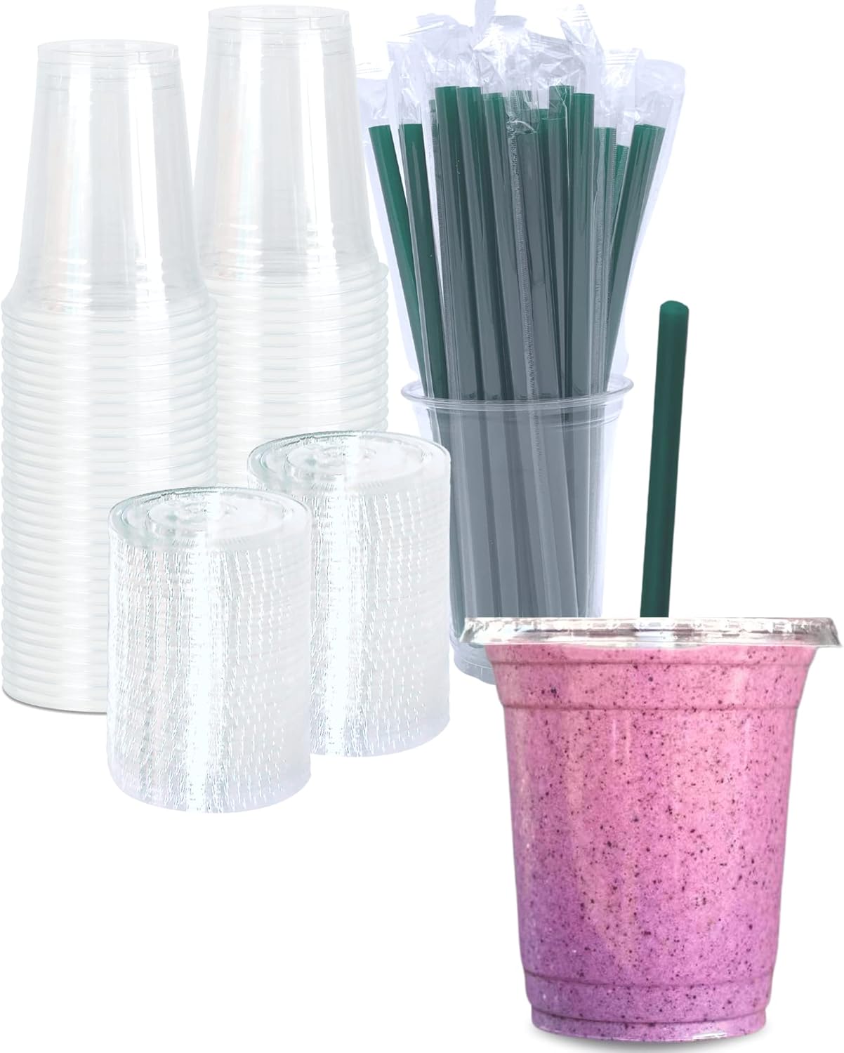 Cappatua 20 oz Clear Plastic Cups with Lids and STRAWS, Disposable Drinking Cups for Cold Drinks, Iced Coffee, Milkshakes, Smoothies, 25 Sets