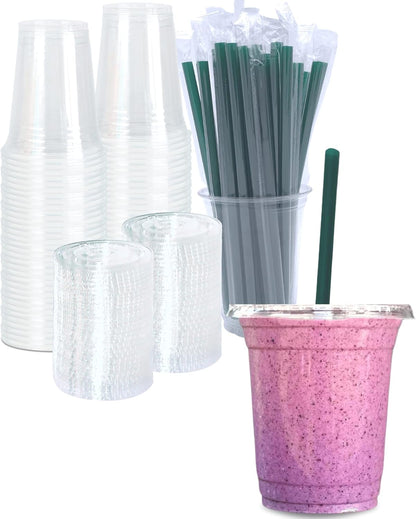 Cappatua 20 oz Clear Plastic Cups with Lids and STRAWS, Disposable Drinking Cups for Cold Drinks, Iced Coffee, Milkshakes, Smoothies, 25 Sets