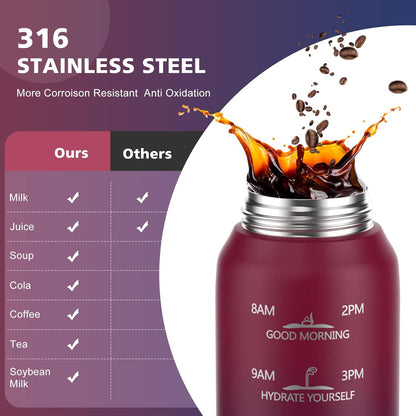 SLUXKE 24oz Insulated Water Bottle 18/10 Stainless Steel with 2Lids(Straw Lid& Spout Lids), 700ml Double Wall Vacuum Water Bottle with Handle Keep Cold and Hot for Men, Women & Kids PURPLE PINK
