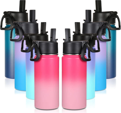 Volhoply 16 OZ Kids Water Bottle Bulk 8 Pack,Insulated Sports Bottles with Straw Lid,Stainless Steel Bottle with Handle Keep Cold & Hot,Double Wall Vacuum Tumbler Cups for School(Eight Color, 8)