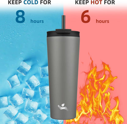Konokyo 30 OZ Insulated Tumbler with Lid and 2 Straws Stainless Steel Water Bottle Vacuum Travel Mug Coffee Cup,Pastel Sunset