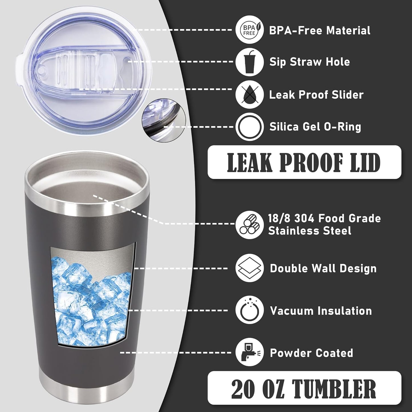 20 oz Tumbler Coffee Travel Tumblers Bulk with Lid Stainless Steel Double Wall Vacuum Insulated Mug Powder Coated Cups fit Car Cupholder for Hot and Cold - Stainless Steel, 4Pack