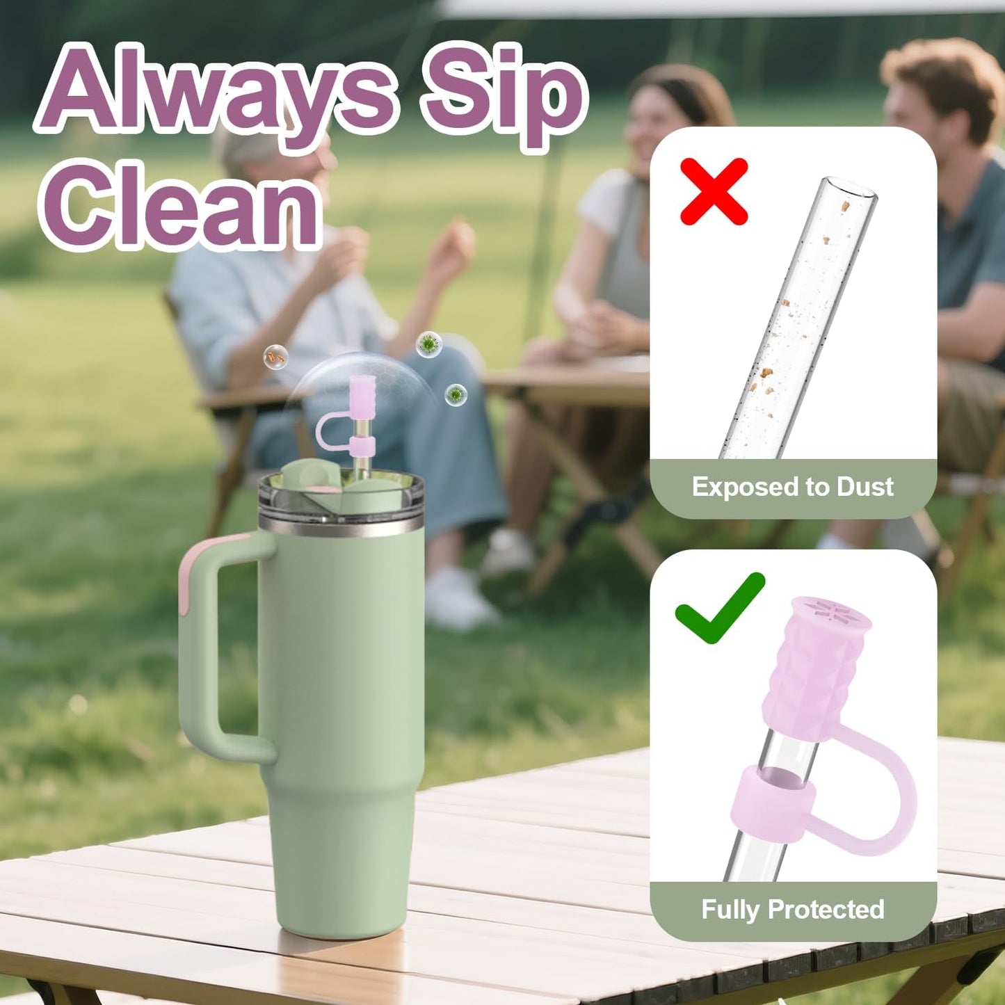 YOTIME 6Pcs Silicone Straw Covers Cap, 0.39in/10mm Straw Toppers Compatible with Stanley Cup 40 & 30 oz, Reusable Dust-Proof Cover Cap for Tumbler with Handle, Starlight
