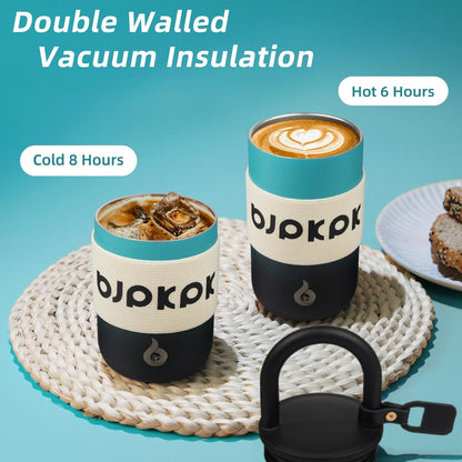 BJPKPK 13oz Insulated Stainless Steel Loop Tumbler With Lid And Handle Travel Coffee Mug Thermal Cup,Latte