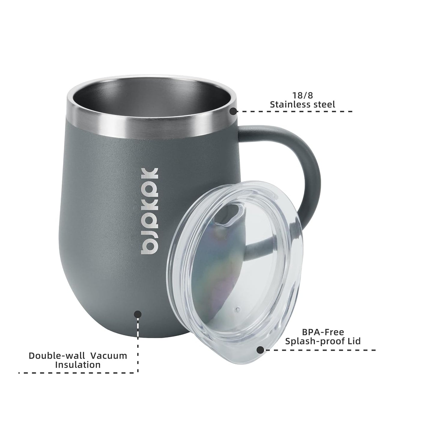 BJPKPK 2 pcs Insulated Coffee Mug, 14oz Insulated Tumbler with Lid, Stainless Steel Coffee Cups with Splash Proof Lid-White