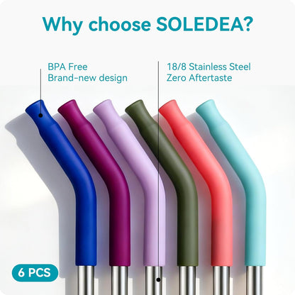 40 oz Straight Metal Straws for 40 oz Stanley Tumbler, 6 Pcs Stainless Steel Reusable Drinking Metal Straw with Colourful Silicone Tips,Straw for Glass Cups, BPA FREE