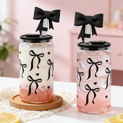 Mason Life Matcha Cup, 18 OZ Cute Glass with Lid and Straw, Matcha Drinking Cup Beer Can Glass for Valentines Day Gift Iced Coffee Smoothie Cocktail Milk Mother's Gifts
