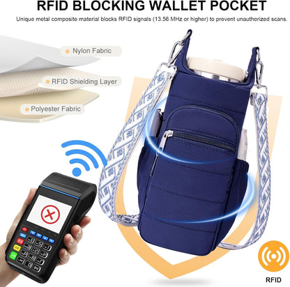 Water Bottle Bag 40 oz Crossbody Bag Insulated Carrier Purse Holder for Walking Hiking with Adjustable Strap