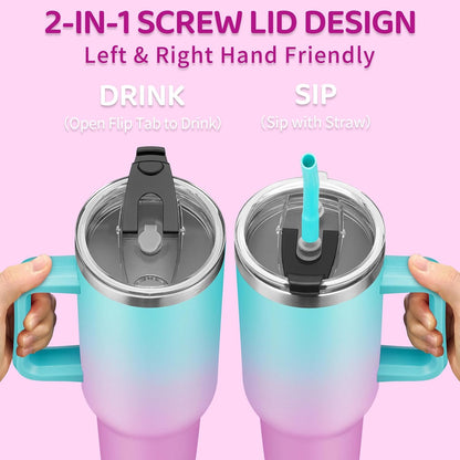BENZZO 40 oz Tumbler with Handle and Straw Lid Travel Mugs Insulated for Hot and Cold Water Bottle Stainless Steel Coffee Cups