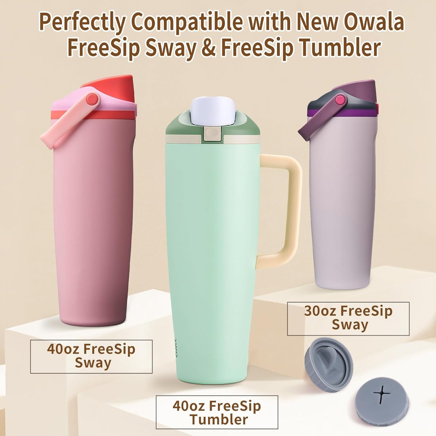 4 Pack Replacement Stopper Compatible with Owala FreeSip Sway 30oz 40oz, Silicone Seal Bottle Cap Mouth Stopper for Owala FreeSip Tumbler 40oz Water Bottle Top Lid Gasket Plug Accessories (Grey)