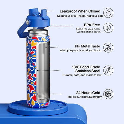 ENCOOL Insulated Water Bottle with Straw Stainless Steel Water Bottle, Leak-Proof, BPA-Free, Double Wall Vacuum Keeps Cold for 24 Hours for Sports, Travel, School (26 oz, Cotton Candy) - Colors C