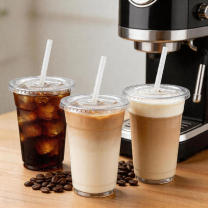 100 Pack 16 oz Plastic Cups with Lids and Straws, Clear Disposable Plastic Cups, Heavy Duty Iced Coffee Cups with Leak-Resistant Lids, Cold Drink Cups for Juice, Coffee and Milk Tea & Party To Go