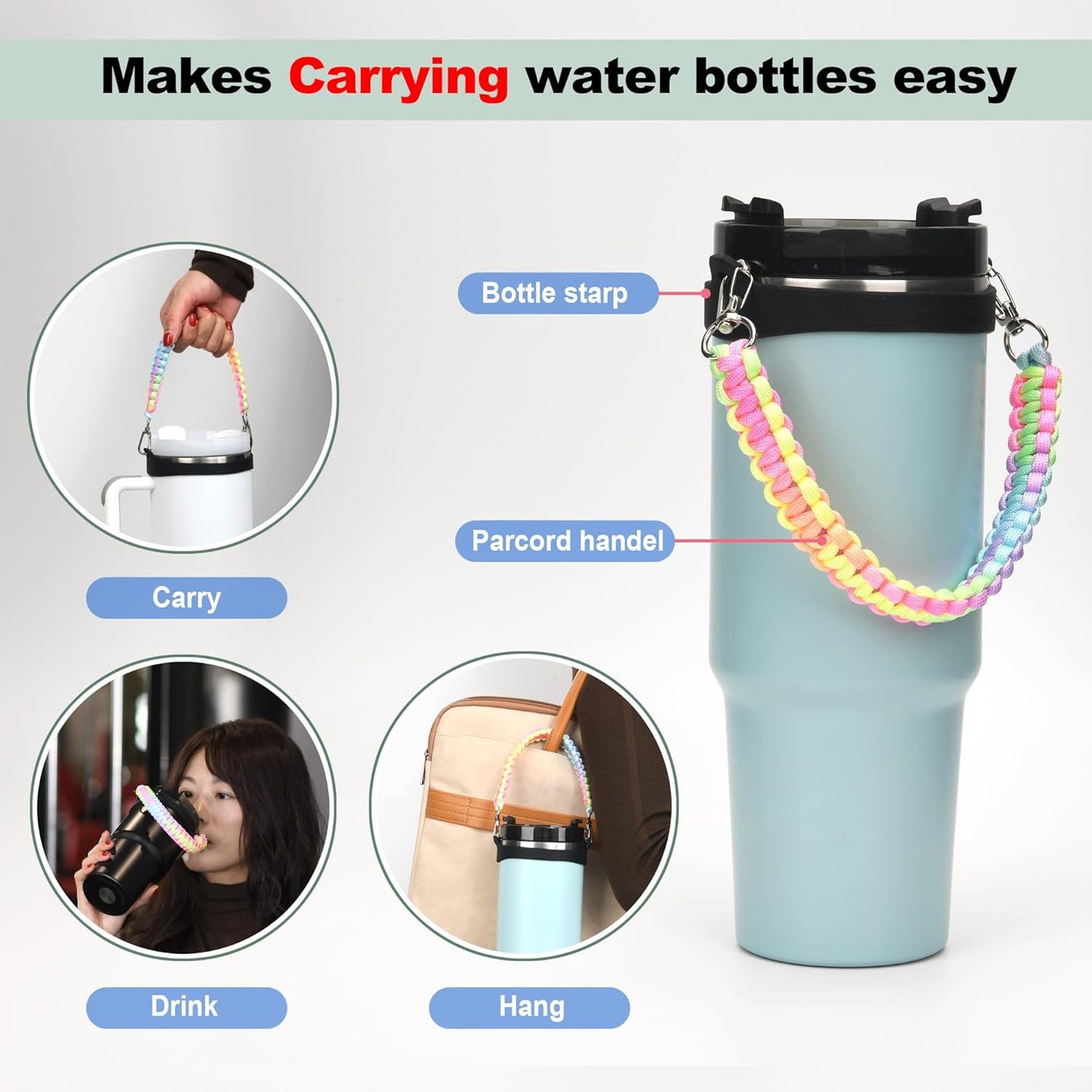 Wongeto Paracord Handle Strap for Stanley Cup - Heavy Duty Compatible with Stanley 40oz 30oz Tumbler, Stanley Cup Accessories