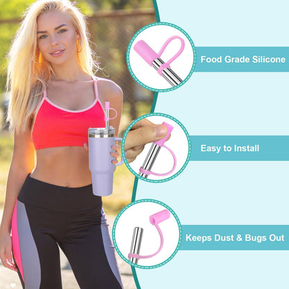 Reusable Stainless Steel Straws Set 6 PCS with 6 Silicone Tips, 2 Straw Brush, 1 Storage Case, Different Sizes of Metal Straws Reusable, Suitable for 14, 20, 30 oz Cups Tumbler, for Hot/Cold Drinks