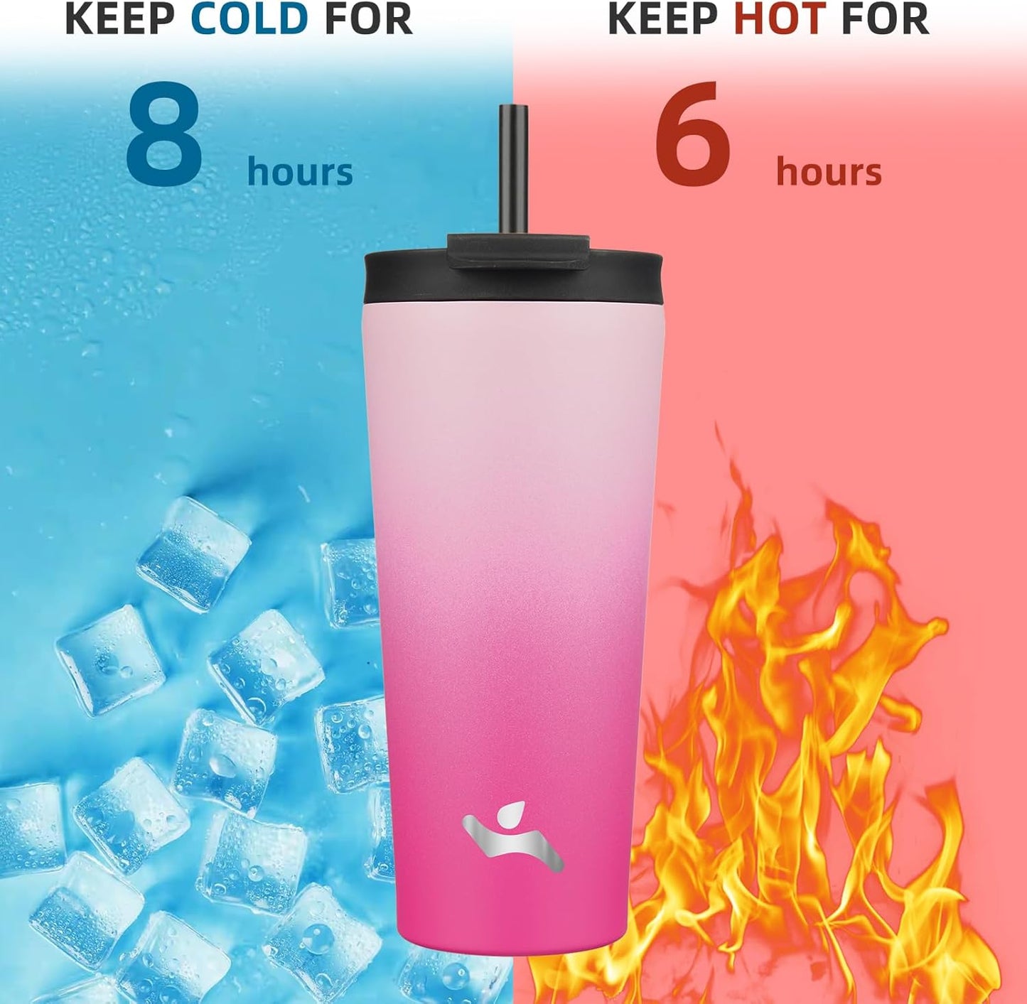 Konokyo 30 OZ Insulated Tumbler with Lid and 2 Straws Stainless Steel Water Bottle Vacuum Travel Mug Coffee Cup,Pastel Sunset